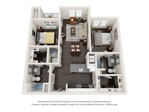 Floor plan for 2 beds, 2 baths, 900 sqft